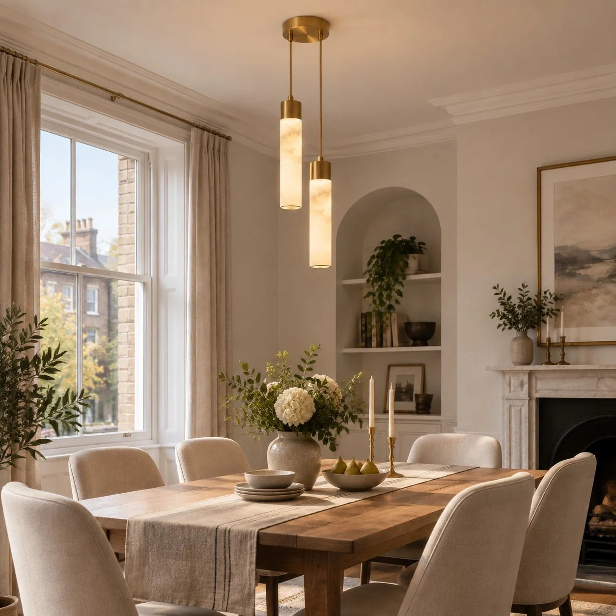 Sela Straight Alabaster Brass Pendant Light — image 10