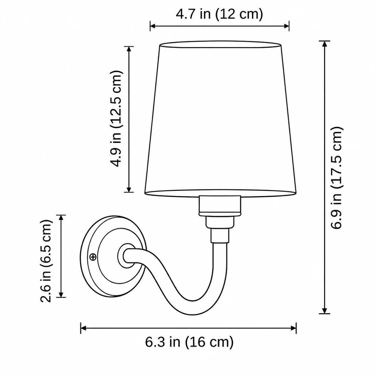 Solmire wall sconce line drawing with dimensions