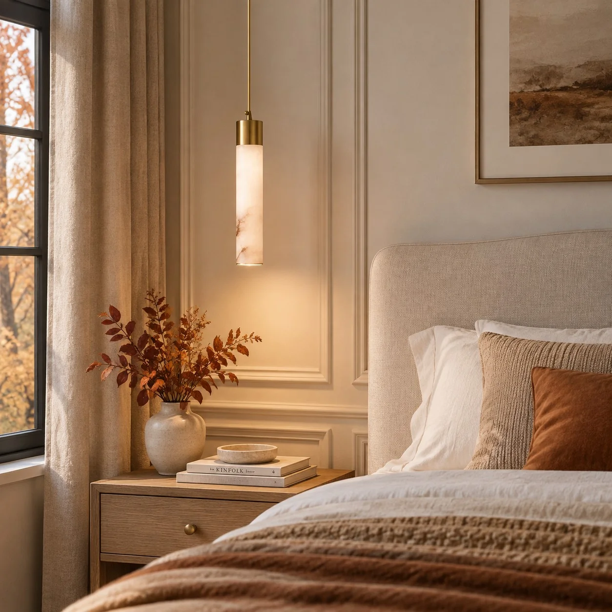 Sela Straight Alabaster Brass Pendant Light — image 9