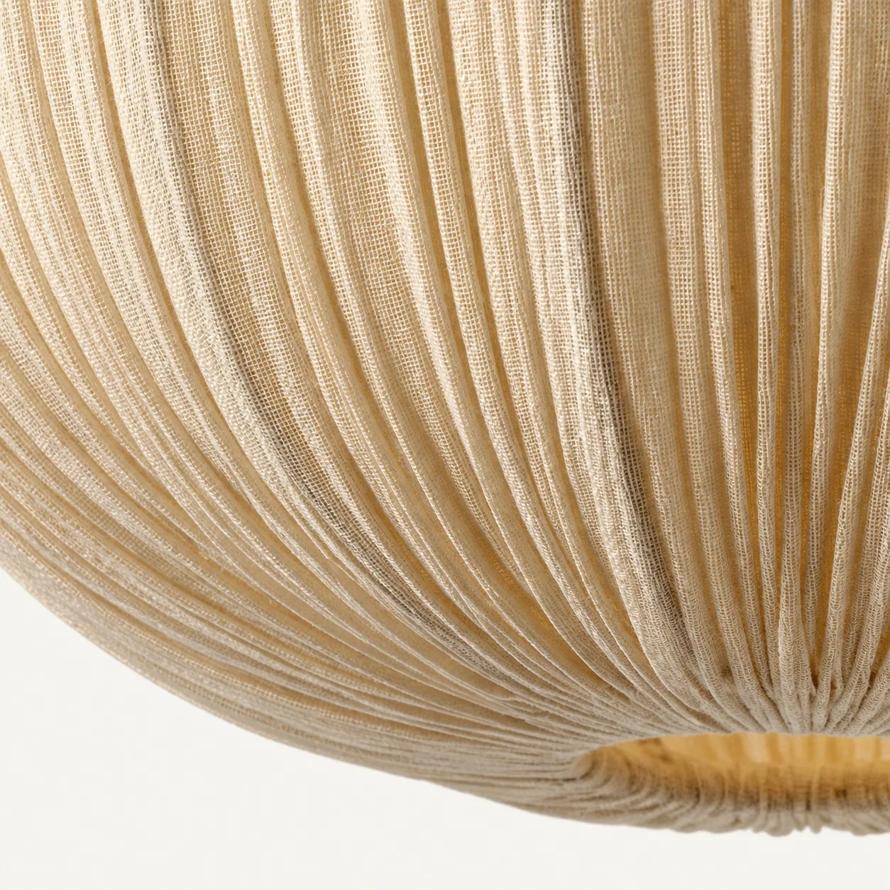 Close-up of Linara oatmeal linen texture and gathers
