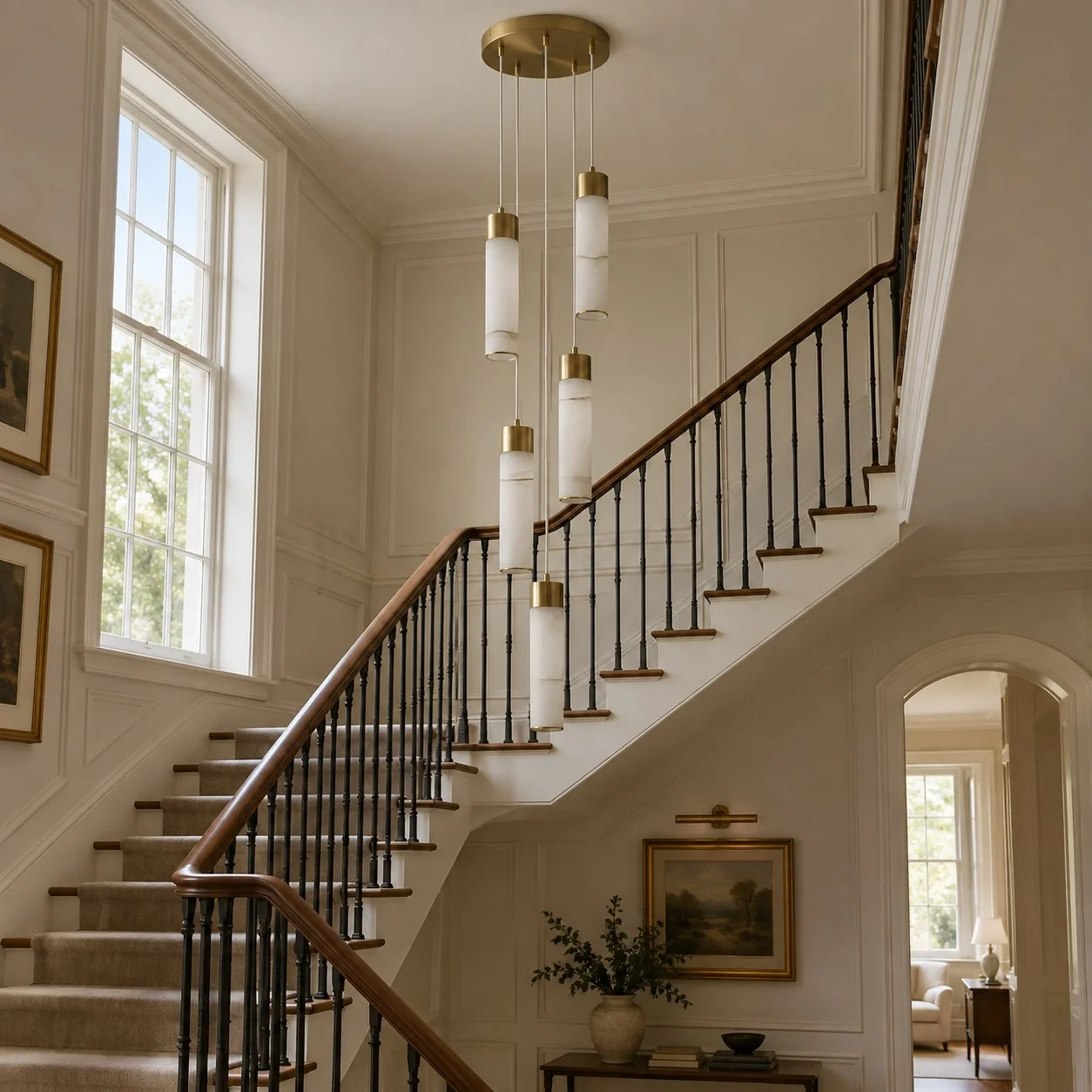 Sela Straight Alabaster Brass Pendant Light — image 16