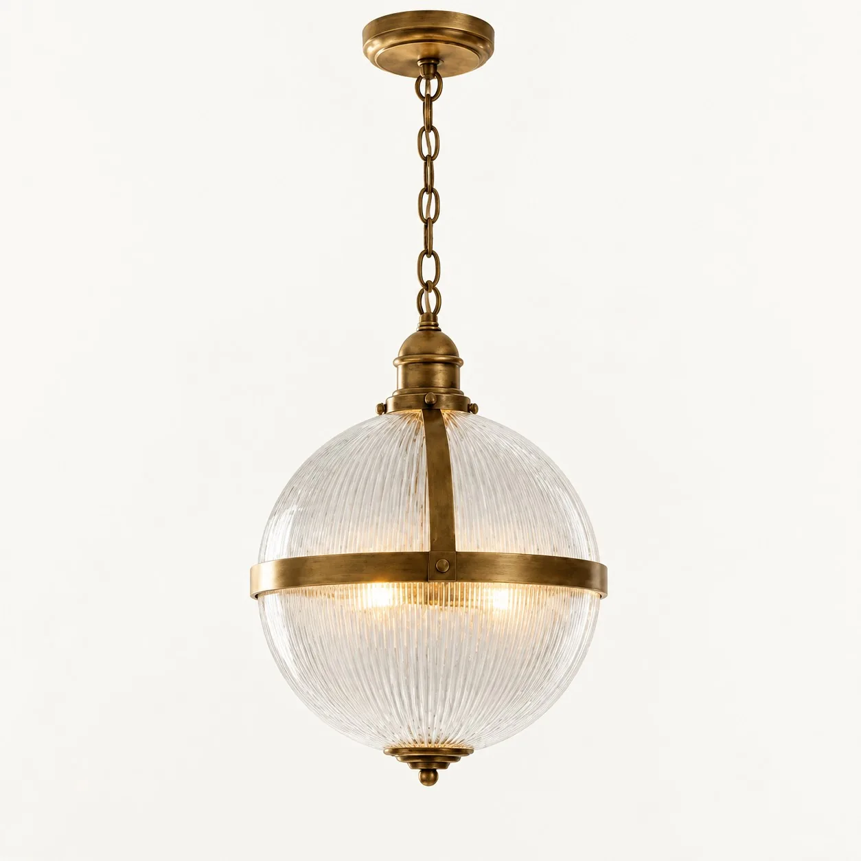 Rivora Vintage Brass Ribbed Glass Globe Pendant Light — image 1