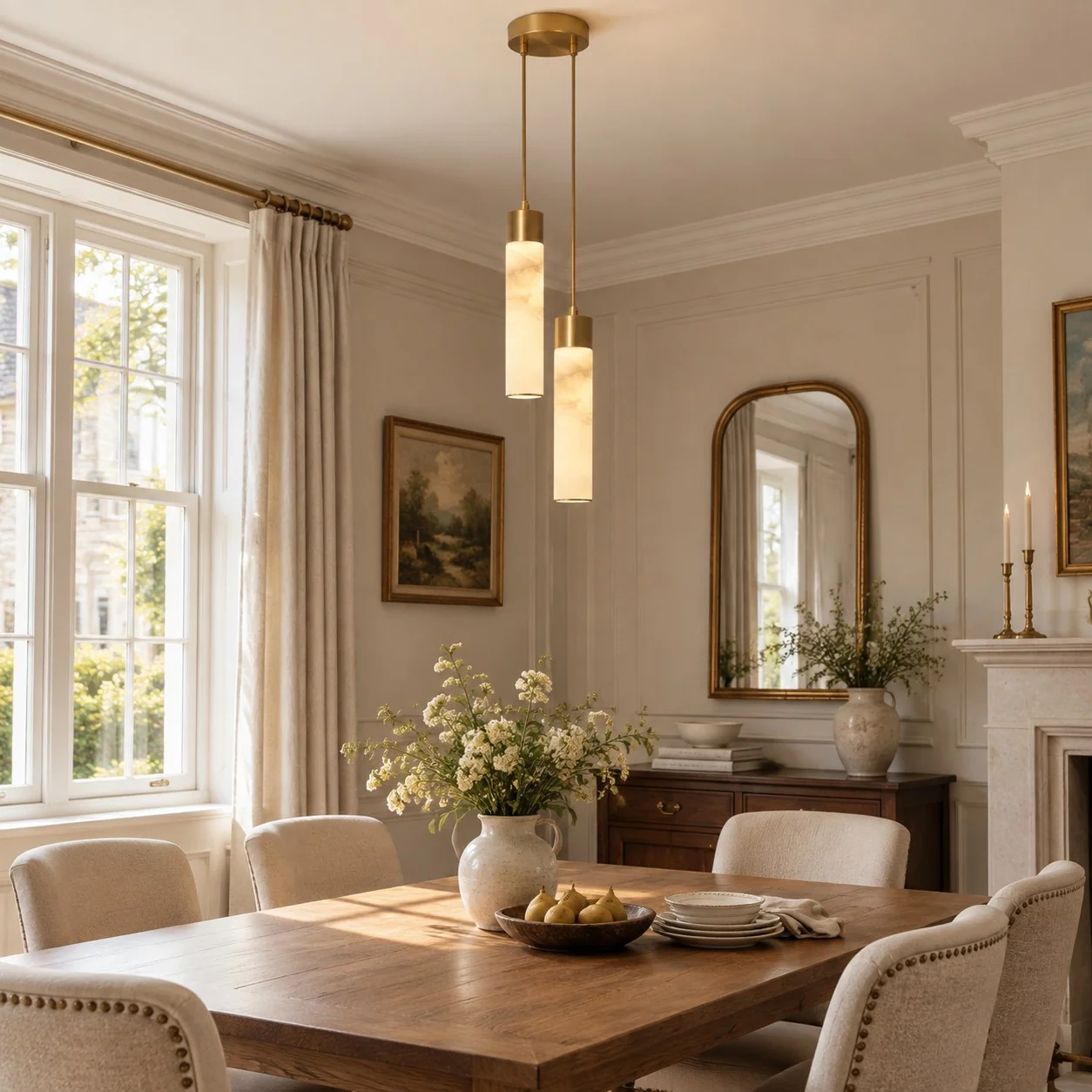 Sela Straight Alabaster Brass Pendant Light — image 11