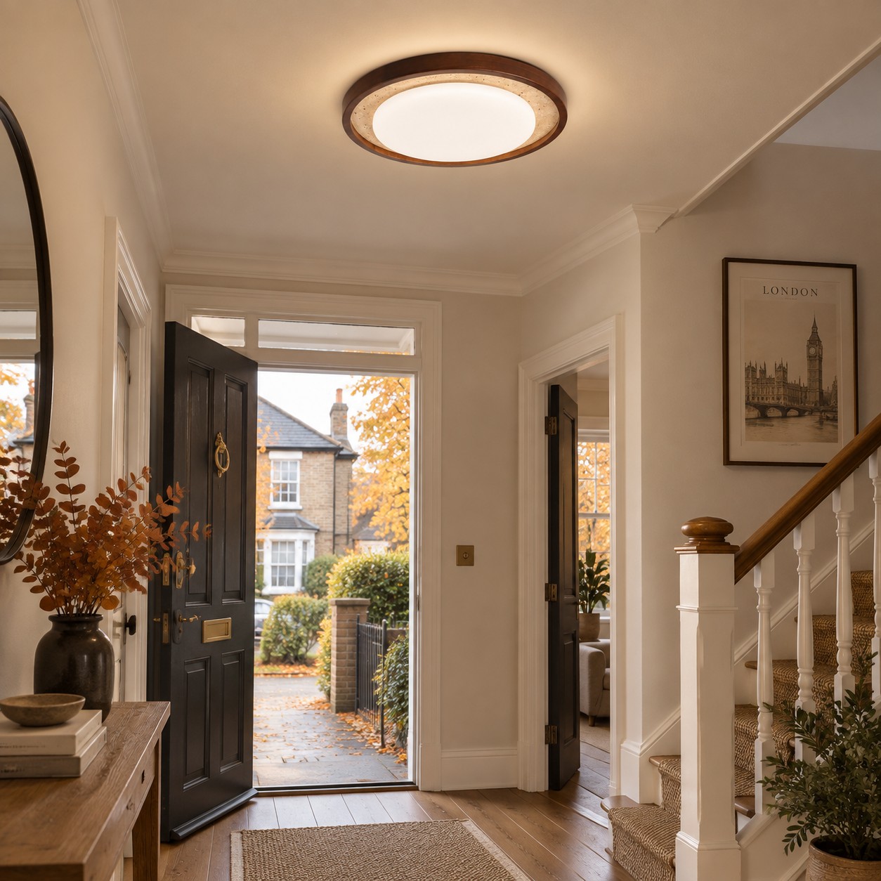 Travertine ceiling light scene: Entryway