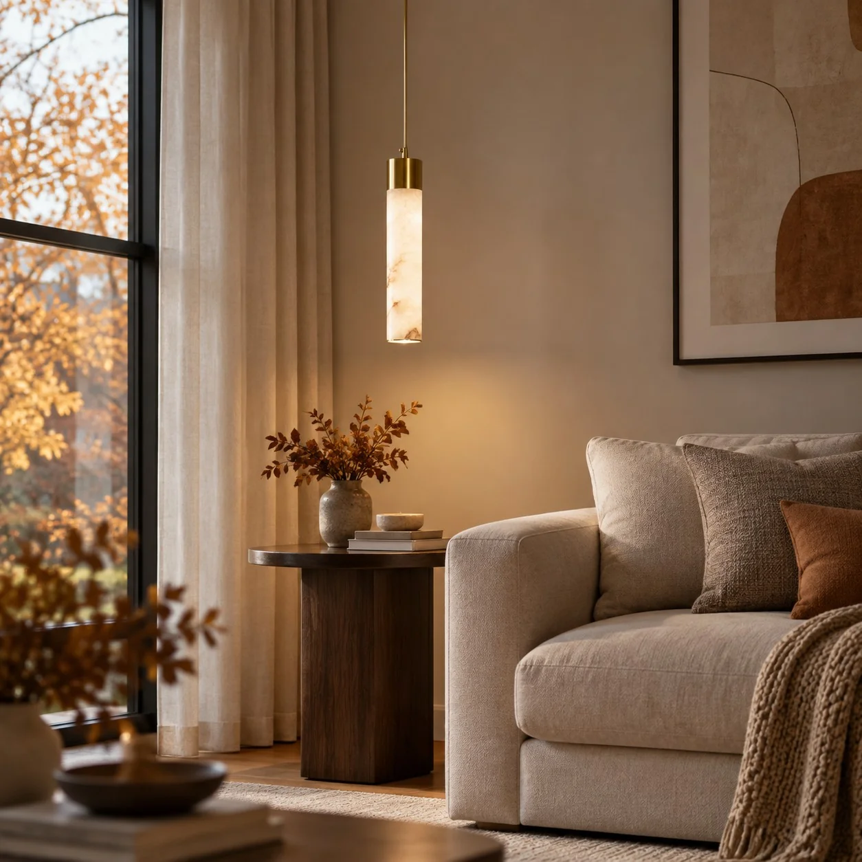 Sela Straight Alabaster Brass Pendant Light — image 17