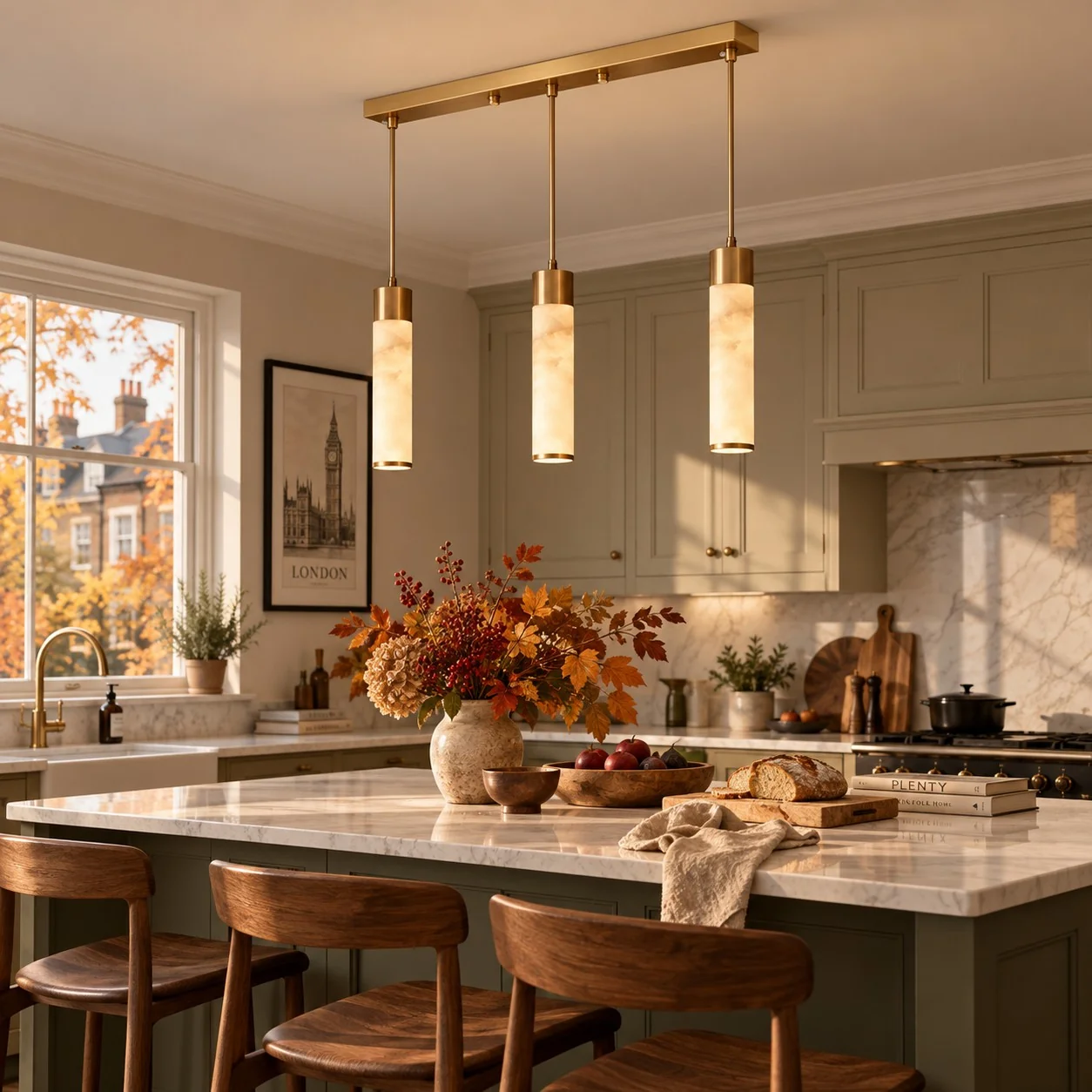 Sela Straight Alabaster Brass Pendant Light — image 13