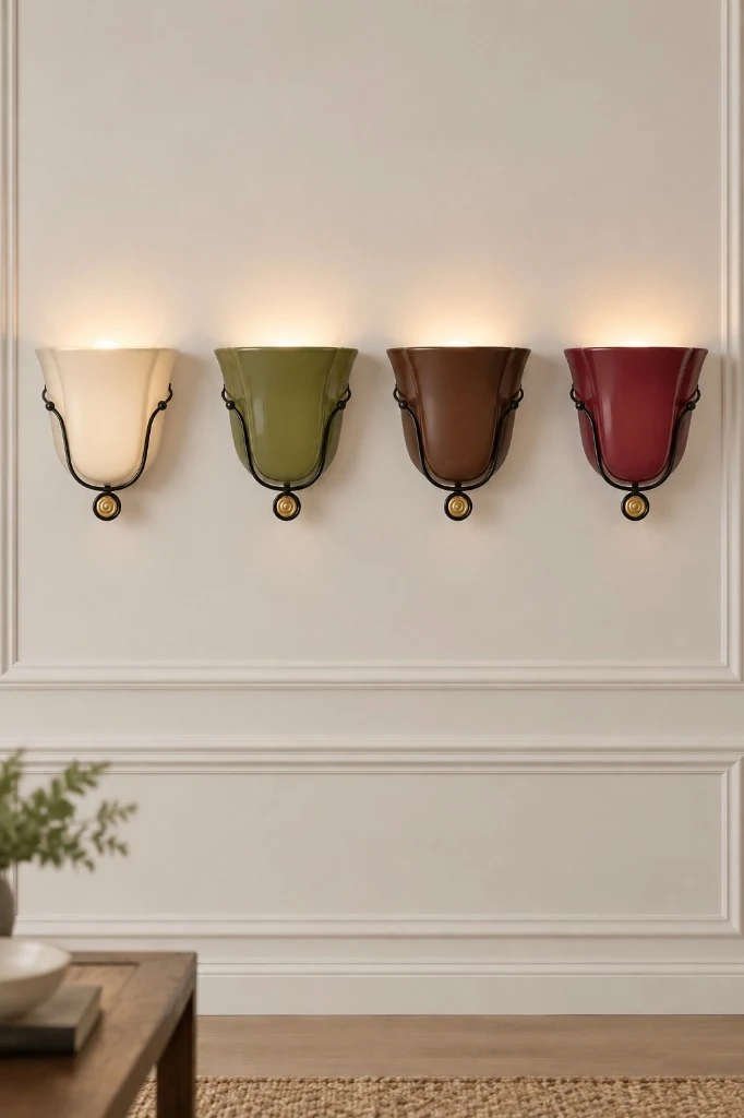 Velora acrylic shell sconces lit on the wall