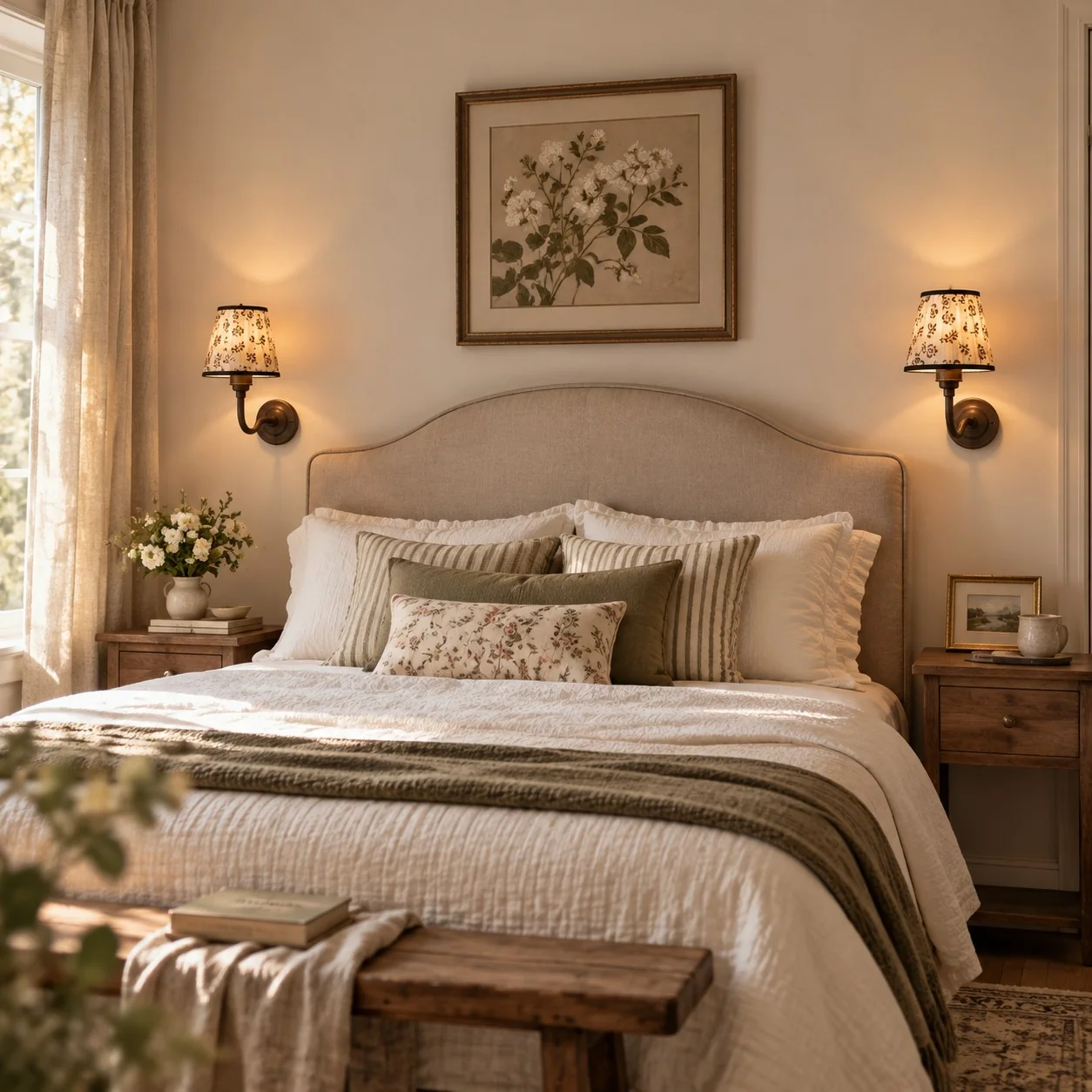 Solmire Fabric Wall Sconce — Vintage Linen Curved Arm for Bedroom — image 3