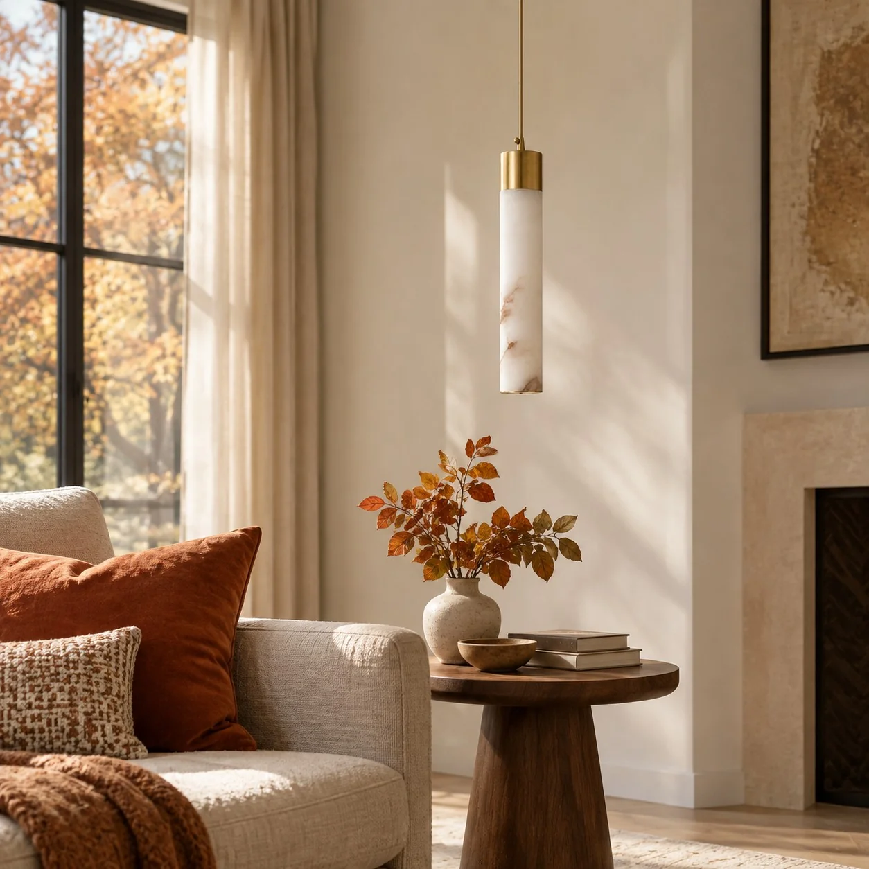 Sela Straight Alabaster Brass Pendant Light — image 19