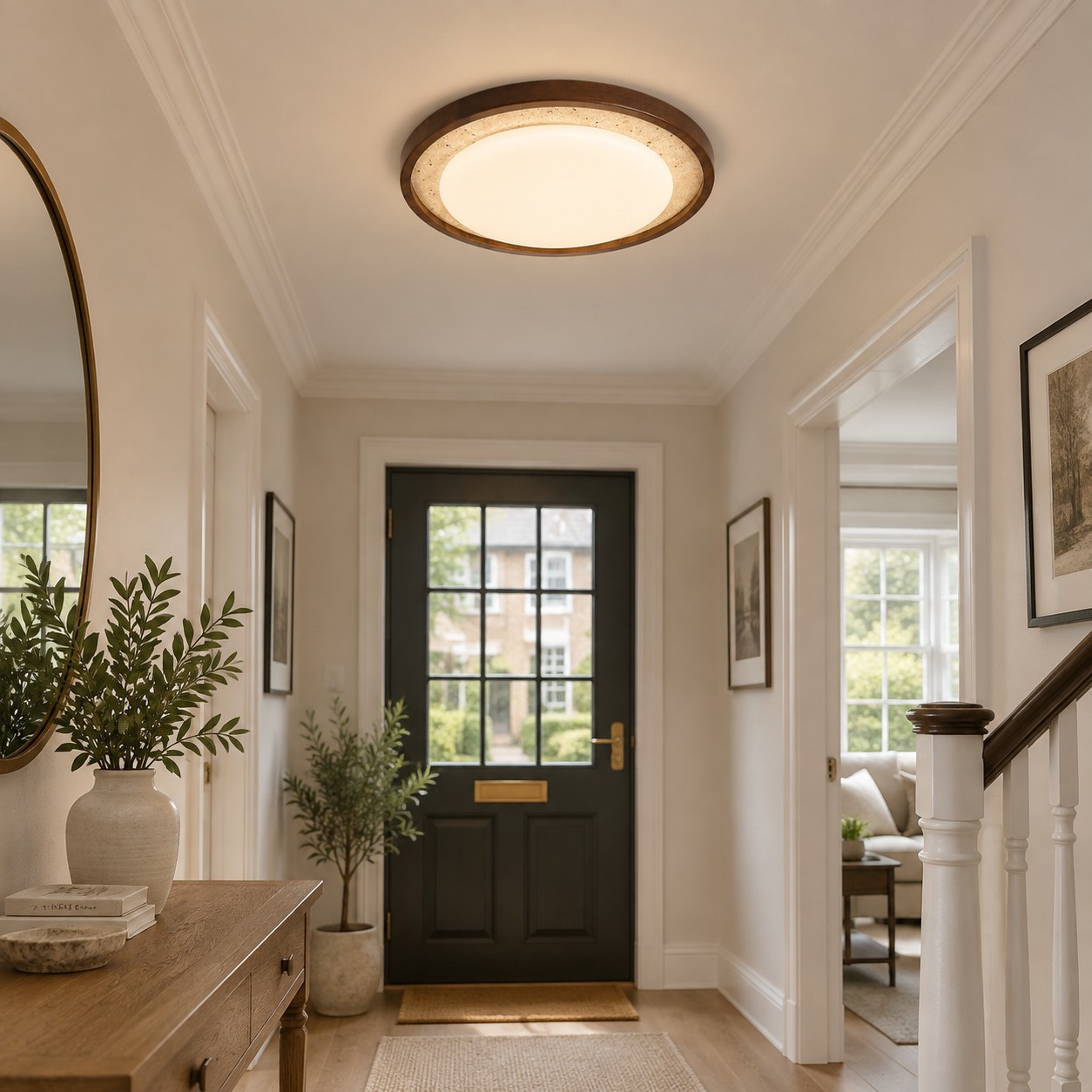 Travertine ceiling light scene: Hallway