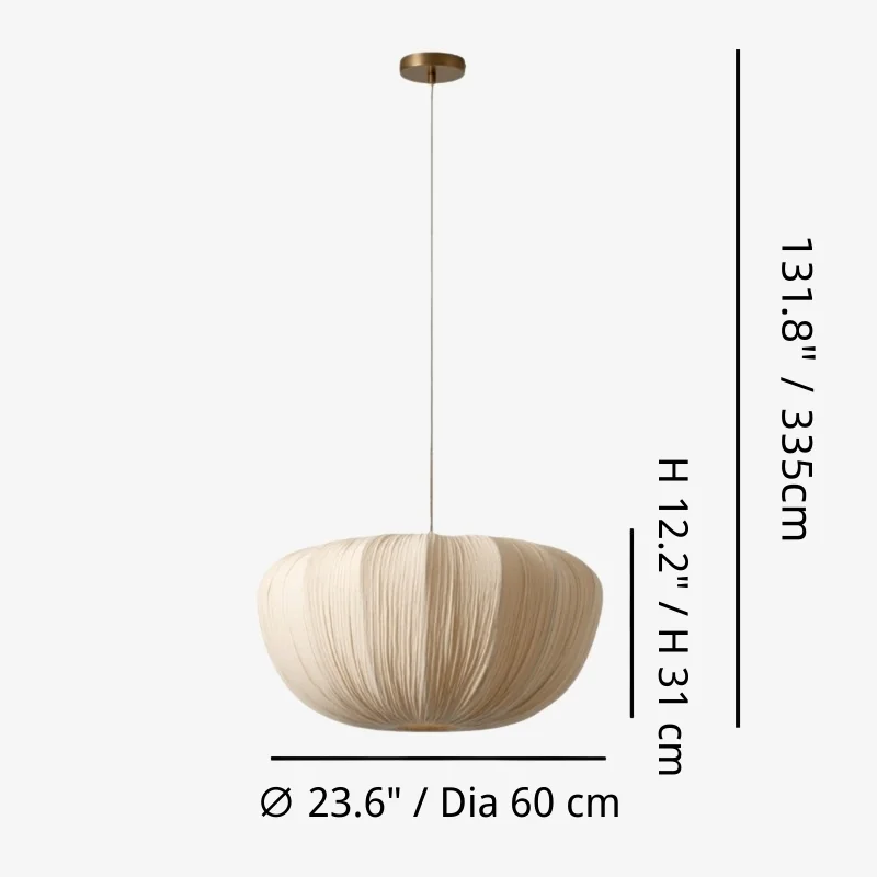 Linara Large size diagram: Dia 60 cm / 23.6 in, shade H 31 cm / 12.2 in, max hang 335 cm / 131.8 in