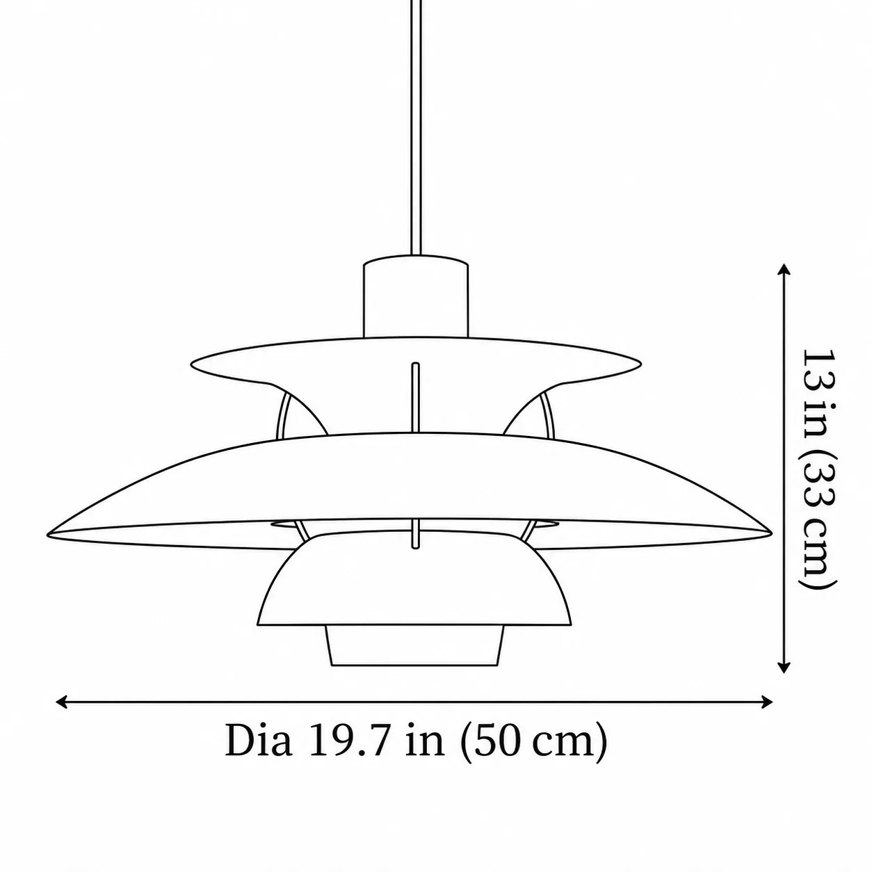 Orbira size diagram 50 cm — Dia 19.7 in × H 13 in