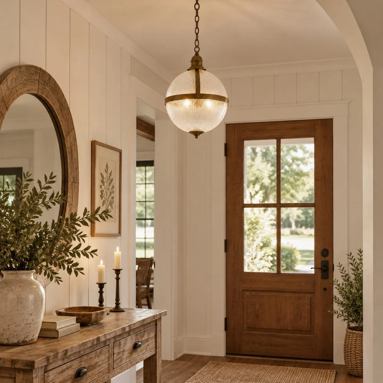 Rivora Vintage Brass Ribbed Glass Globe Pendant Light — image 2