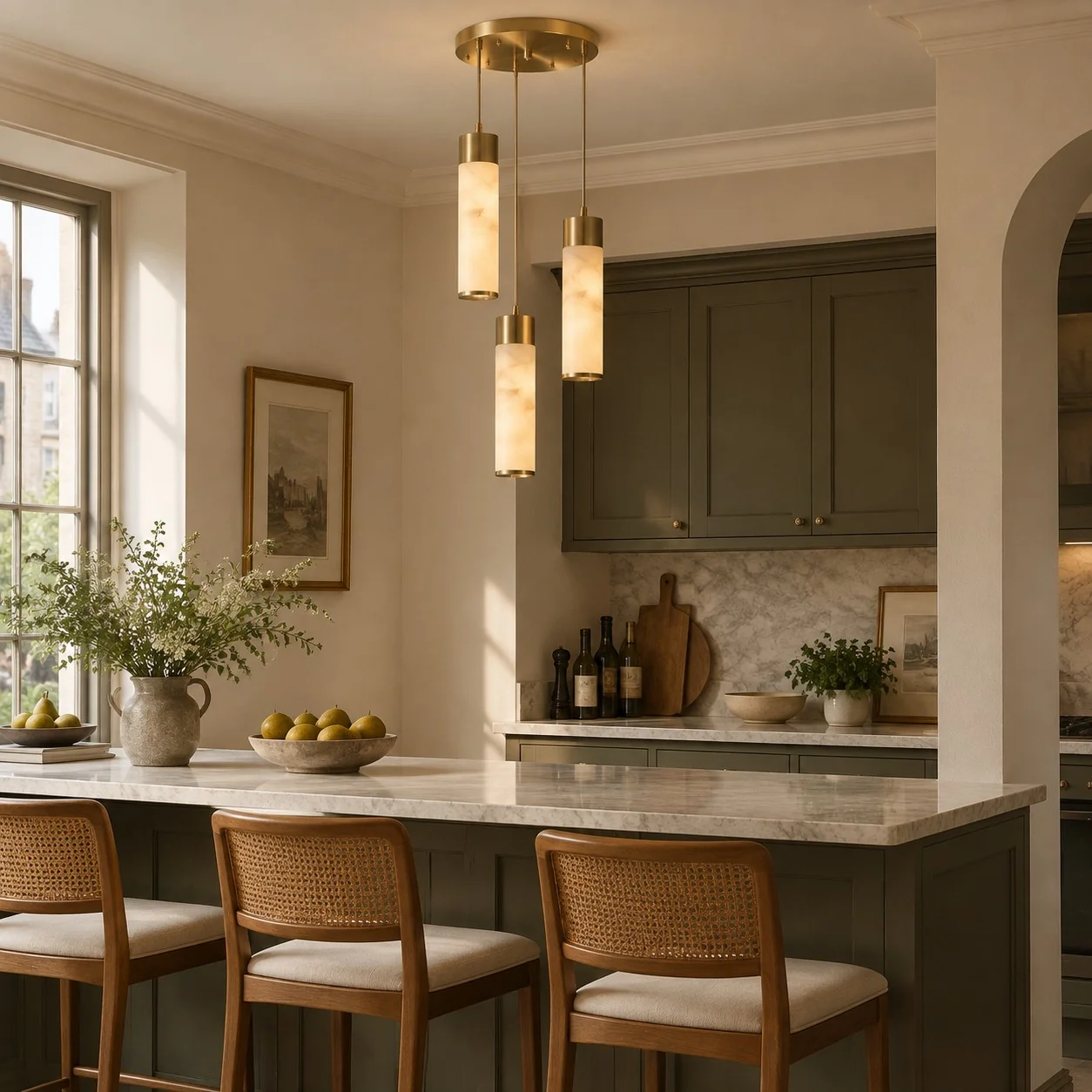 Sela Straight Alabaster Brass Pendant Light — image 12