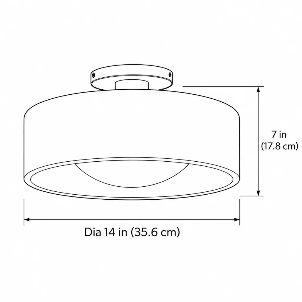 Porcena dimension diagram, 14 inch diameter by 7 inch height