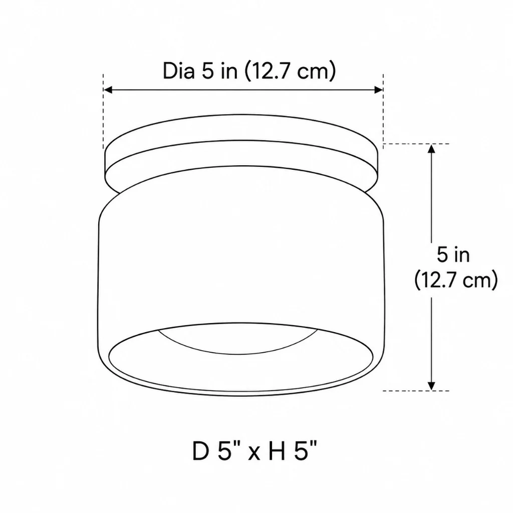 Porcena dimension diagram, 5 inch diameter by 5 inch height