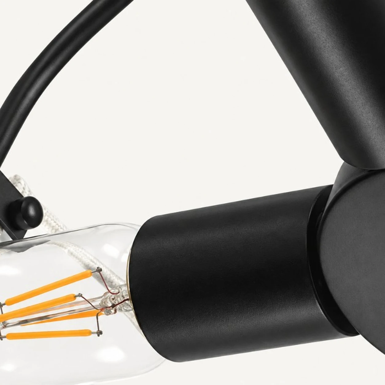 Ferrona E26 socket, fabric cord, and Edison-style bulb detail