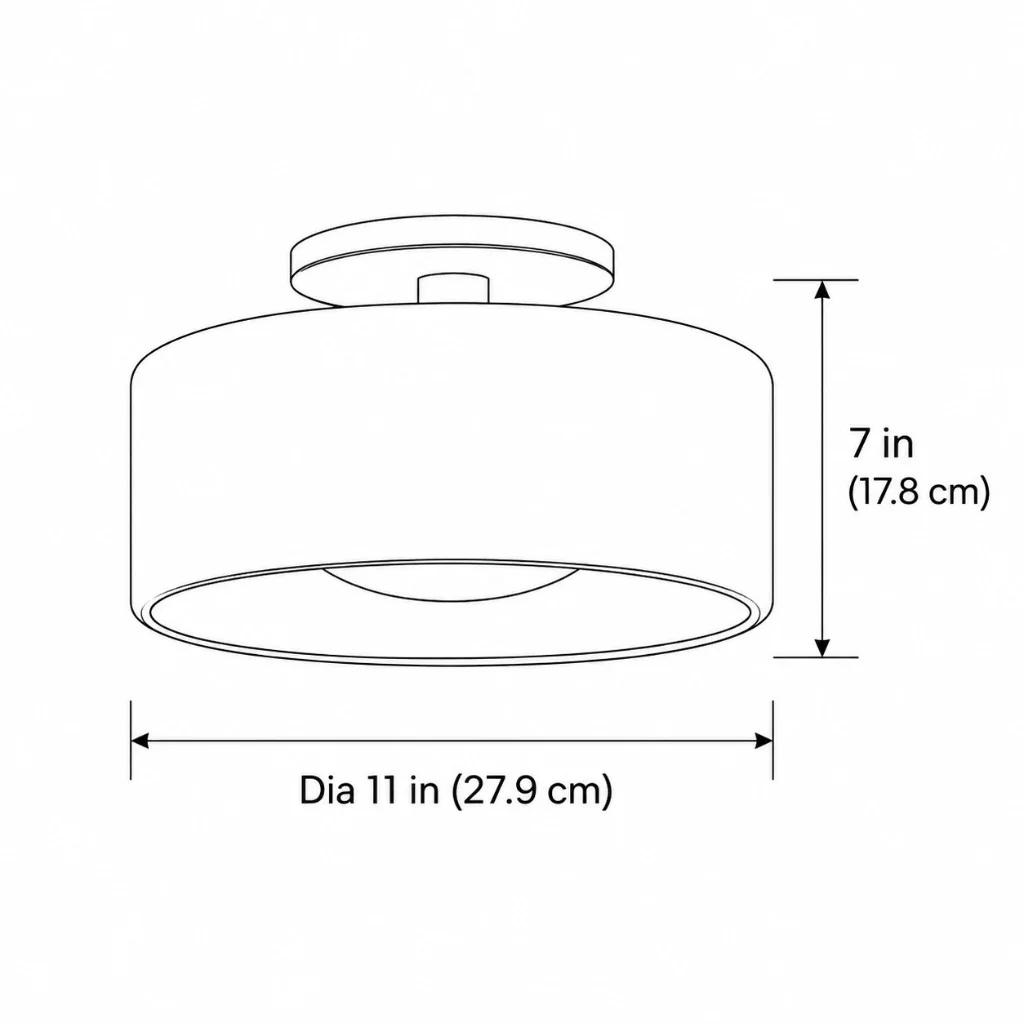 Porcena dimension diagram, 11 inch diameter by 7 inch height