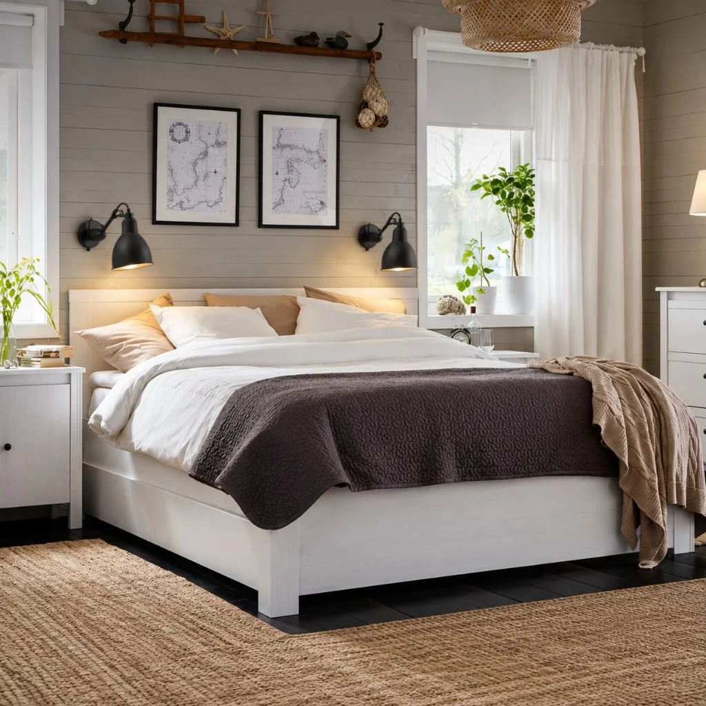 Articula wall lights on both sides of a bedroom headboard
