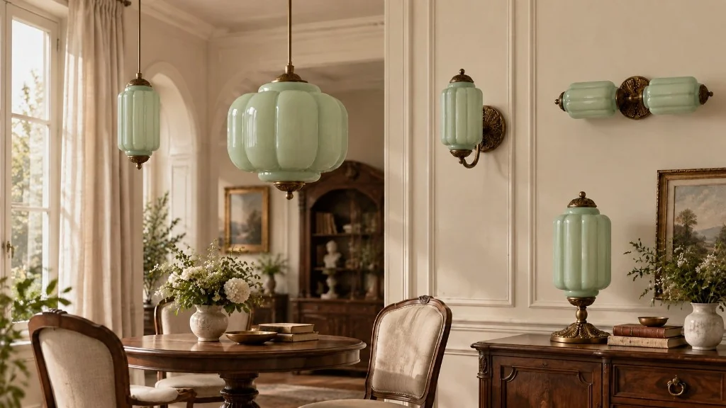 Eloise series in a dining room — pendant, wall, and table lamps