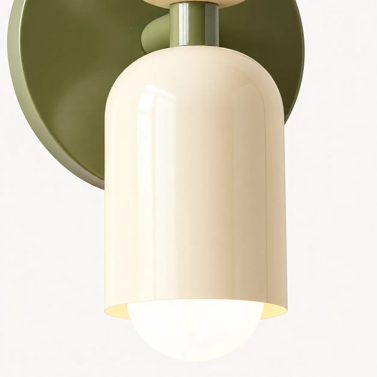Close view of the open end of the white metal shade