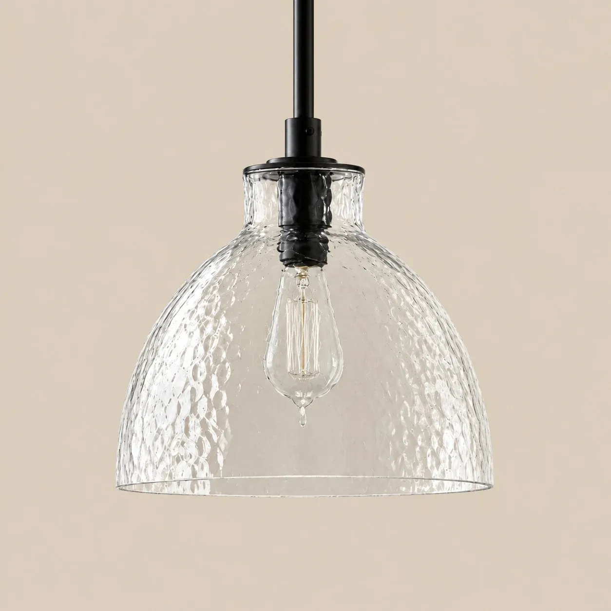 14 inch hammered glass bell pendant in Black