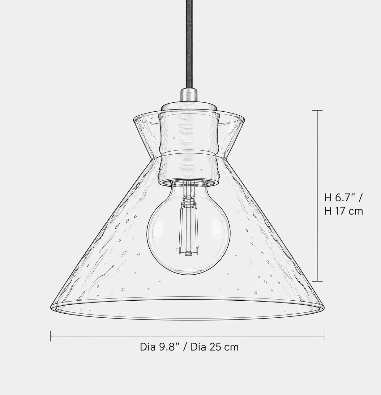 Line drawing of style C, 9.8 inches in diameter and 6.7 inches high