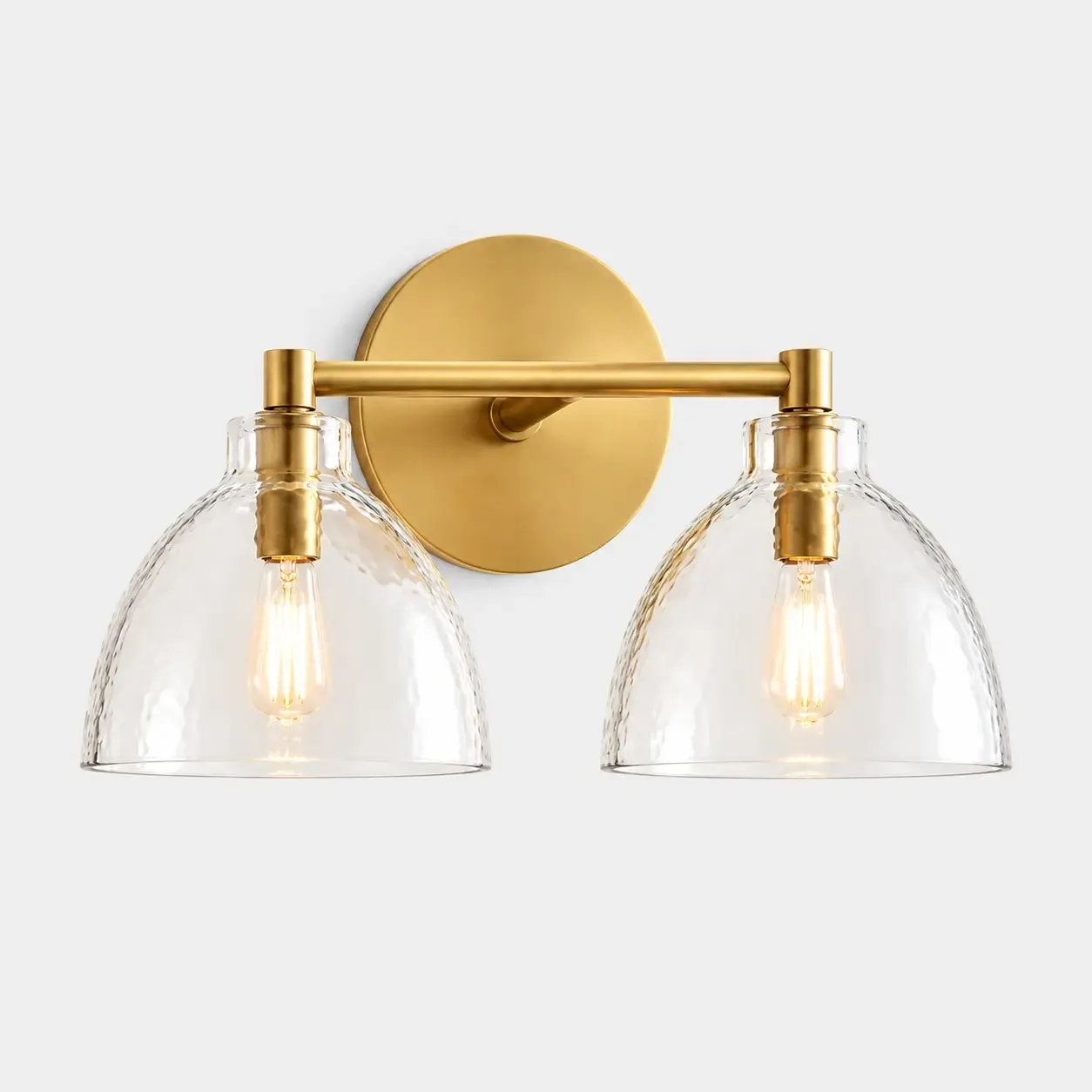 Two hammered glass bell wall sconce in Brass