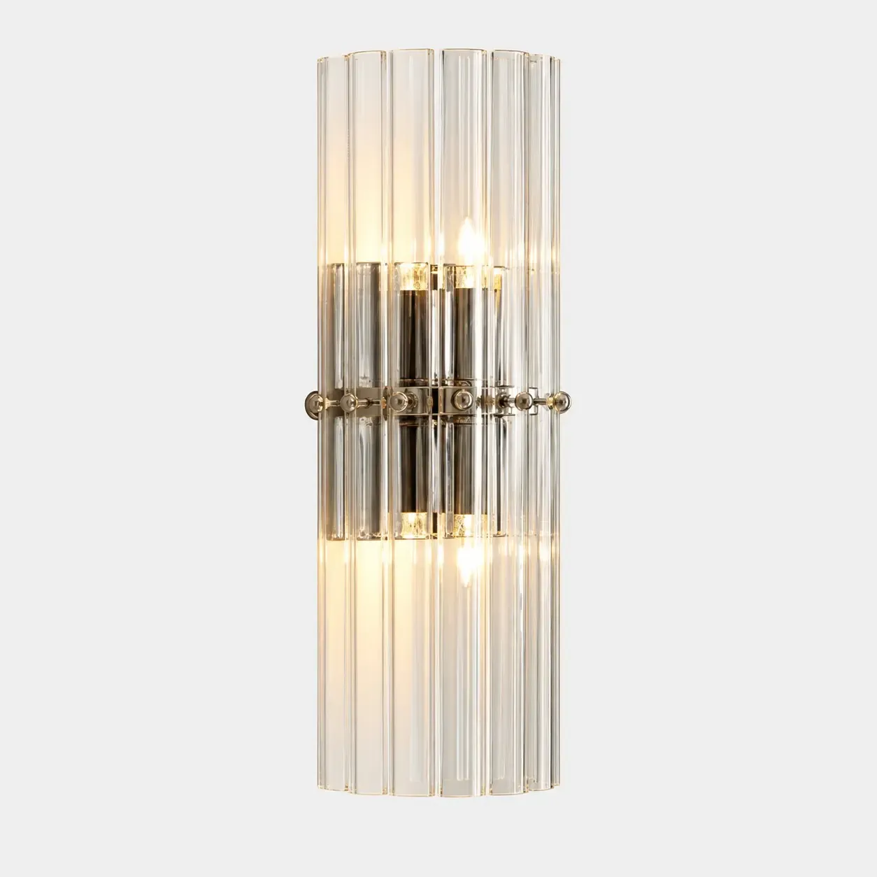 Polished nickel 2-light ribbed crystal wall sconce