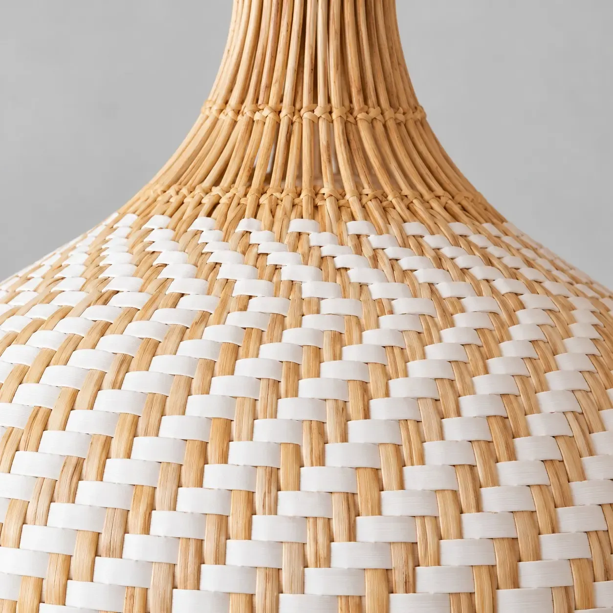 Natural rattan ribs with soft white horizontal wraps