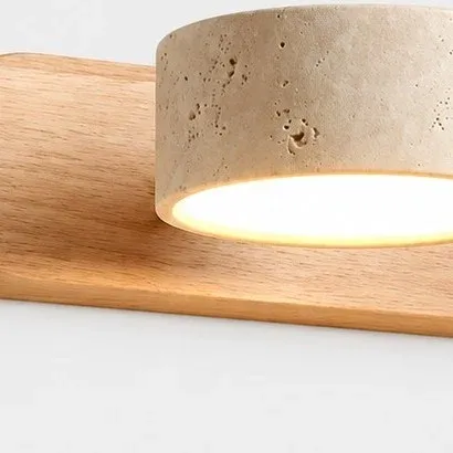 Travertine pores and pale wood grain