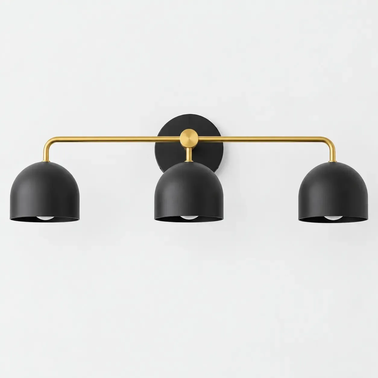 Black three-dome brass vanity sconce