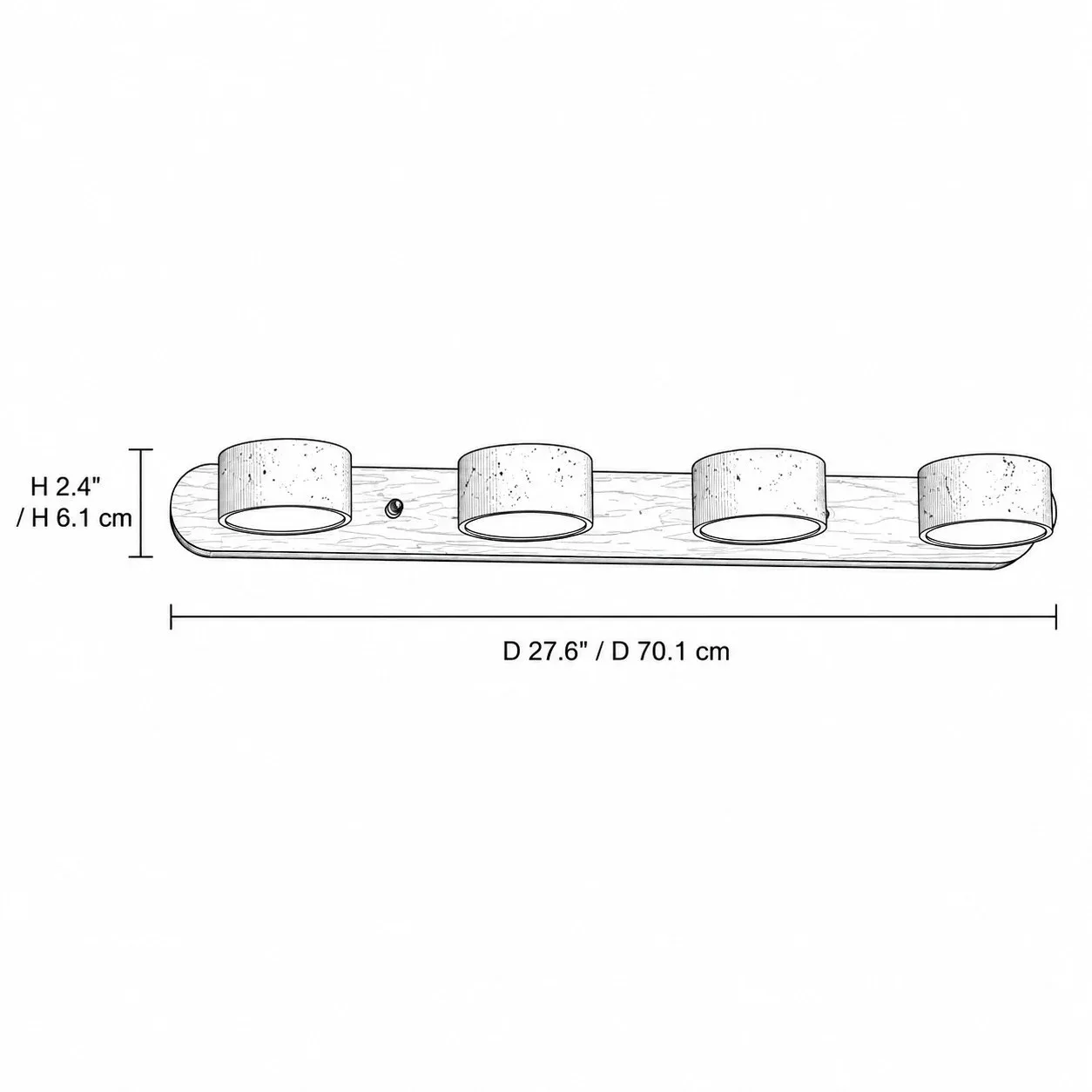 Dimension drawing, 27.6 inches long and 2.4 inches high