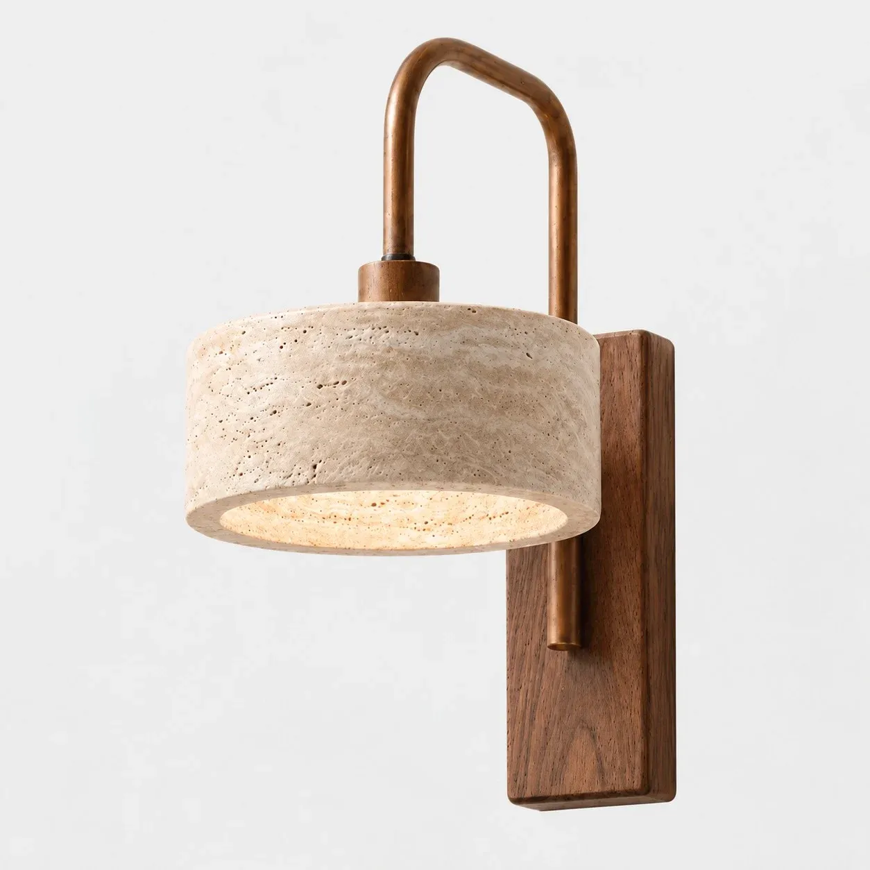 Straight travertine shade on a walnut backplate