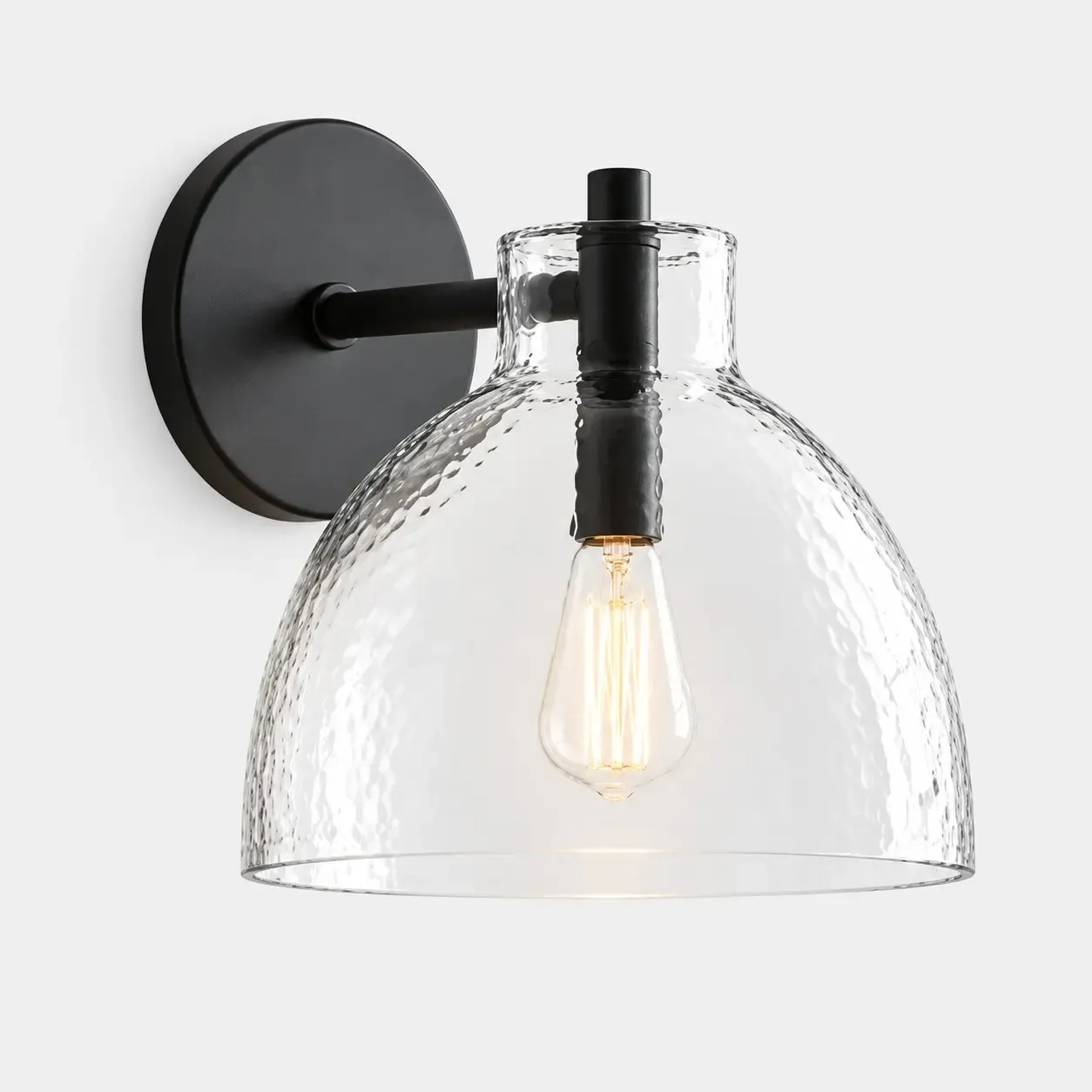 One hammered glass bell wall sconce in Black