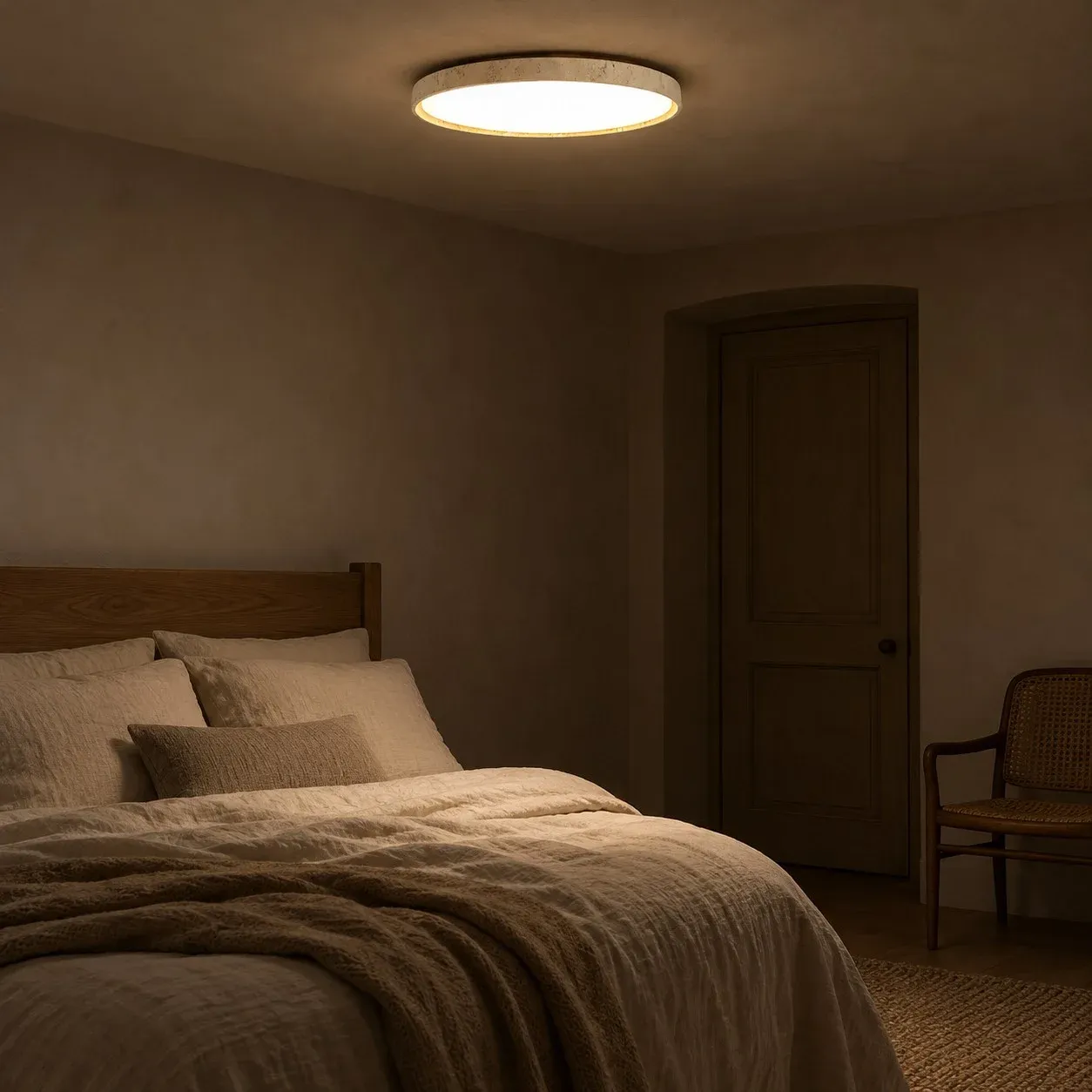 Square bedroom scene, Wood Color, night, on