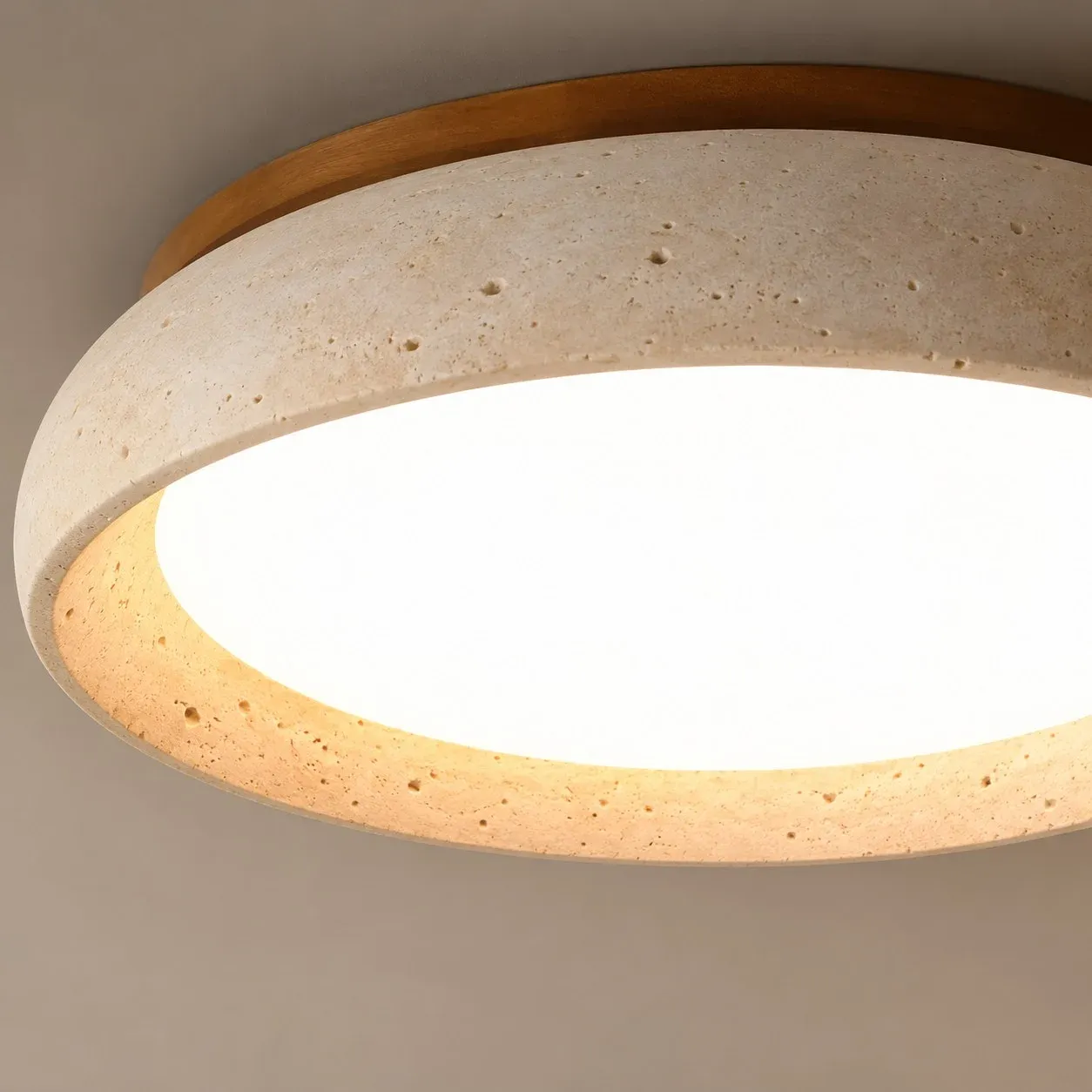 Open underside of the travertine bowl