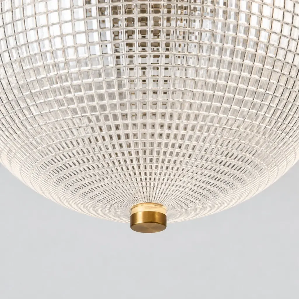 Underside of the hammered glass globe with a small gold fitting at the center