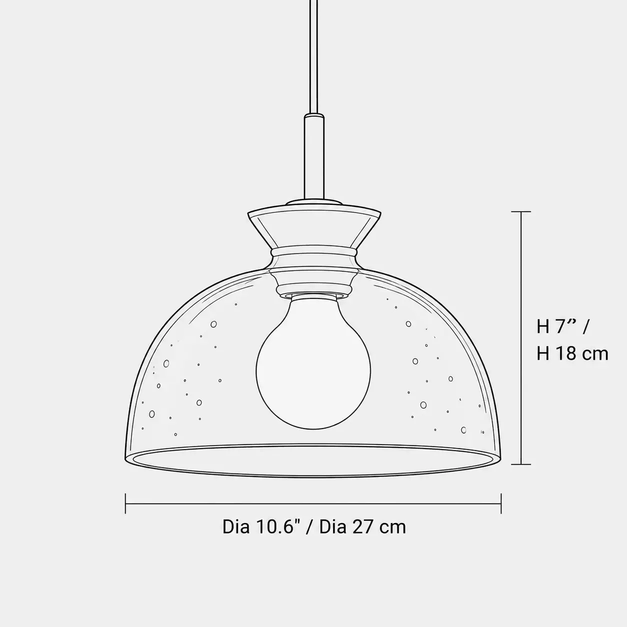 Line drawing of style A, 10.6 inches in diameter and 7 inches high