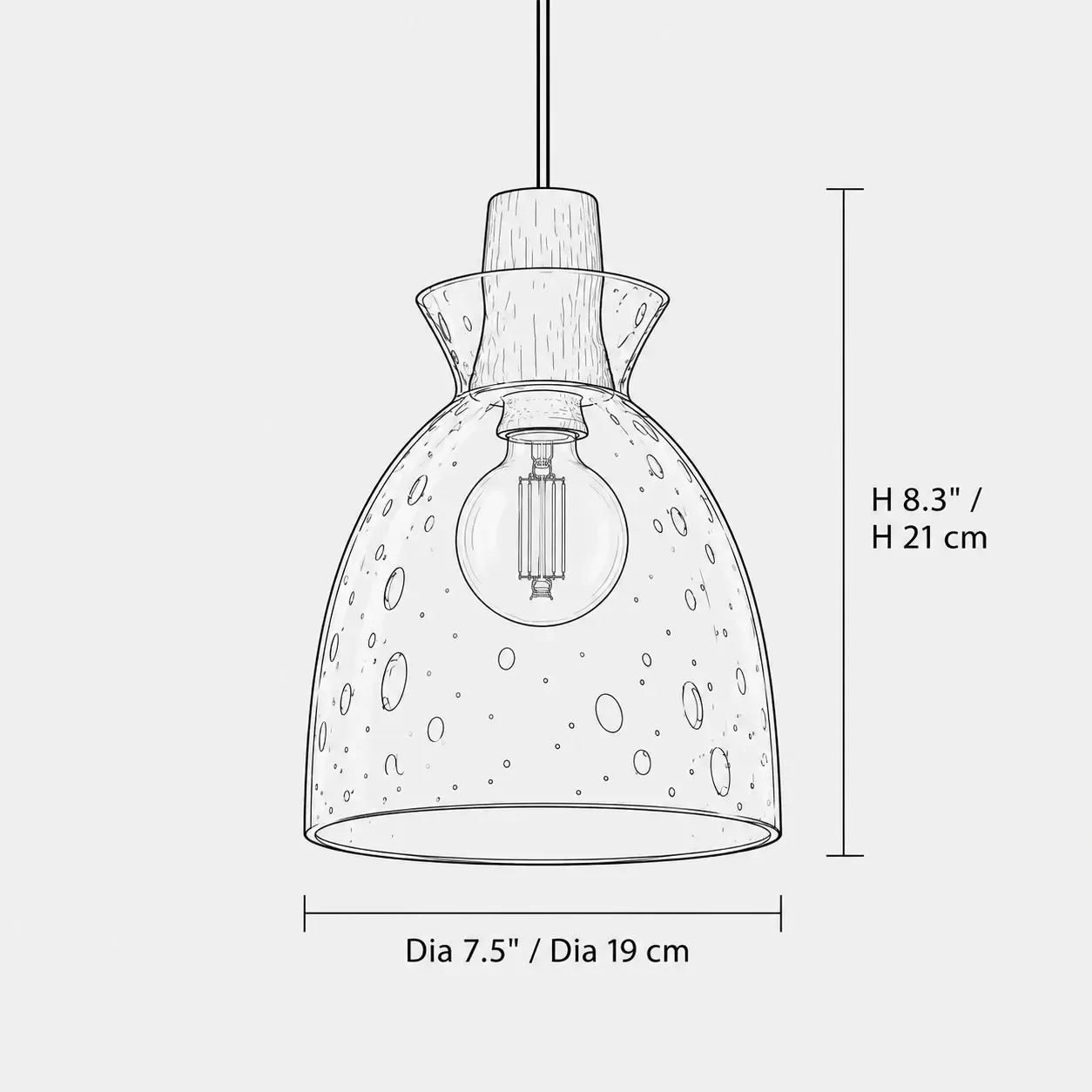 Line drawing of style B, 7.5 inches in diameter and 8.3 inches high