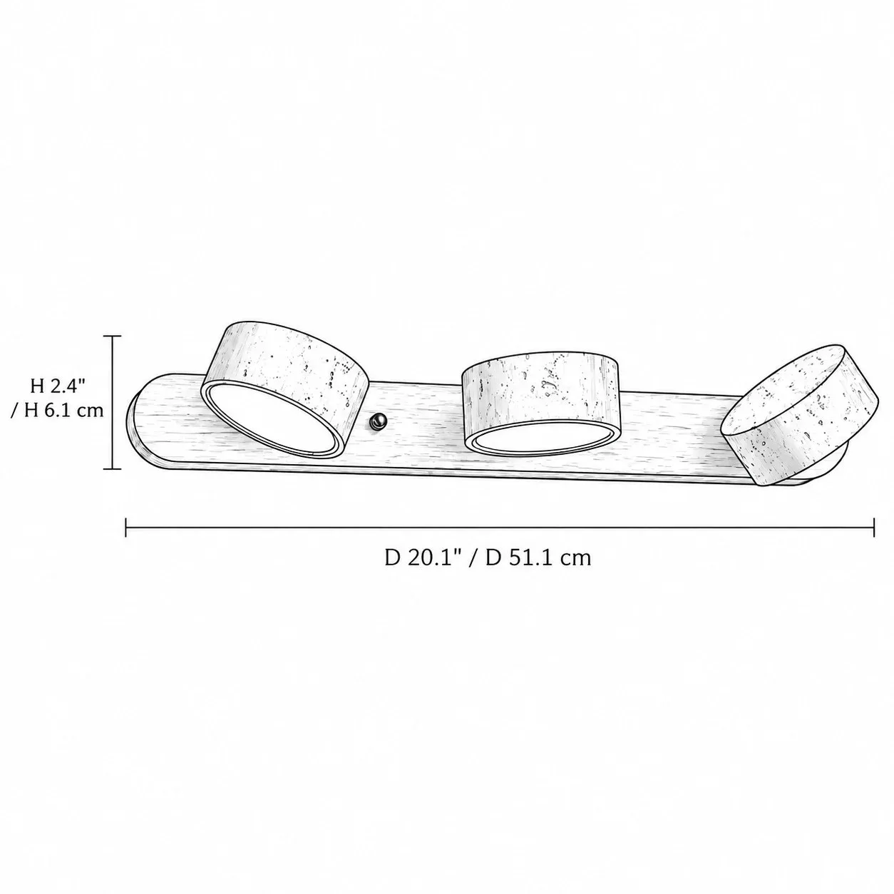 Dimension drawing, 20.1 inches long and 2.4 inches high