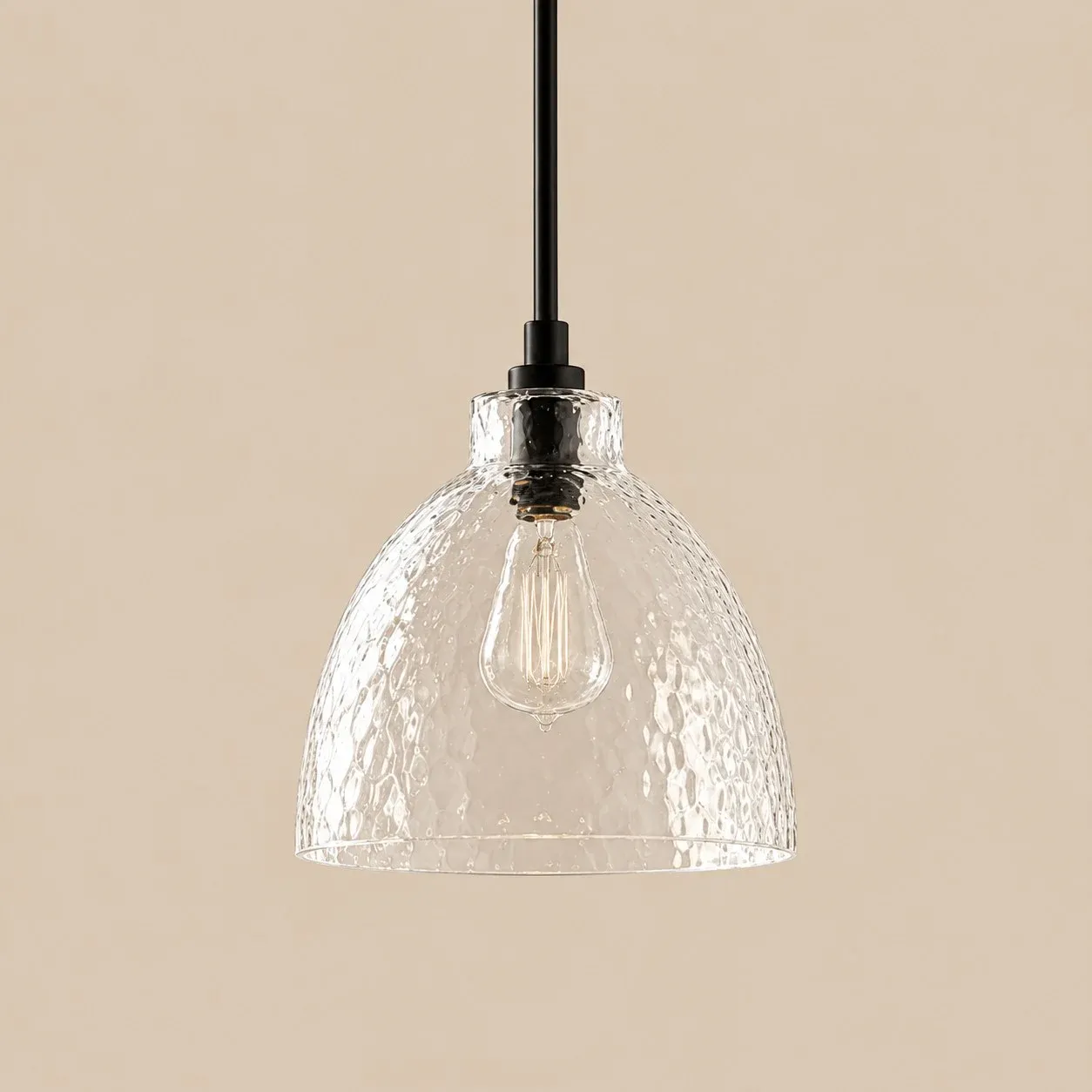 8 inch hammered glass bell pendant in Black