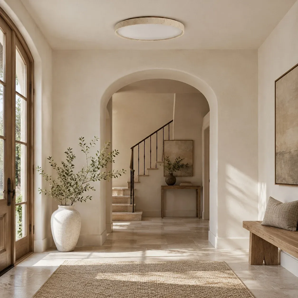 Square entry scene, Walnut Color, daylight, off