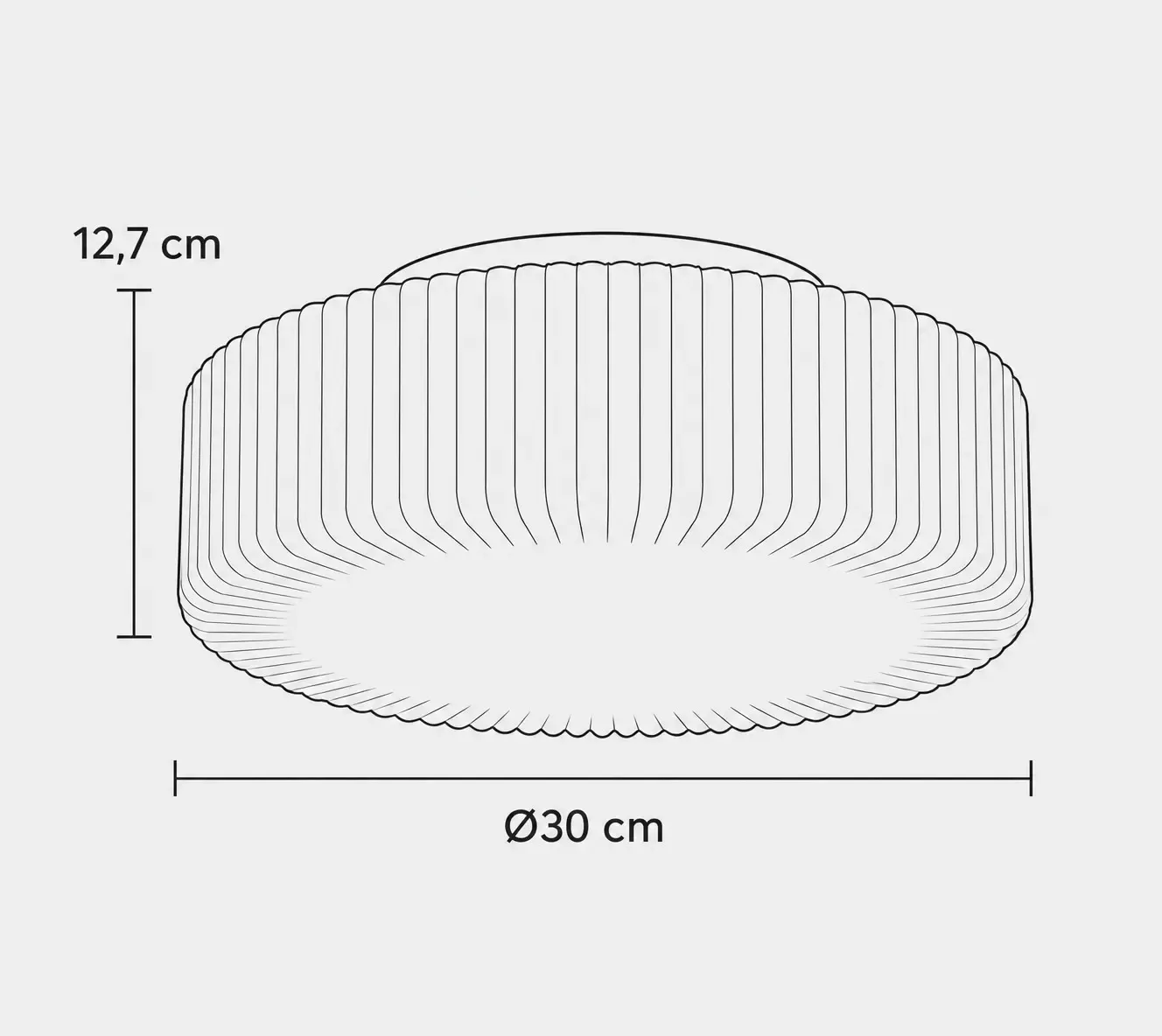Dimension drawing of the flush-mount lamp, 30 cm diameter and 12.7 cm high