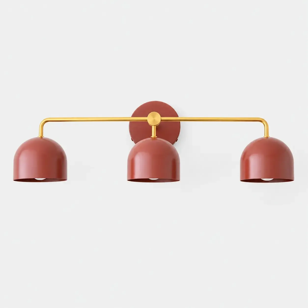 Red three-dome brass vanity sconce