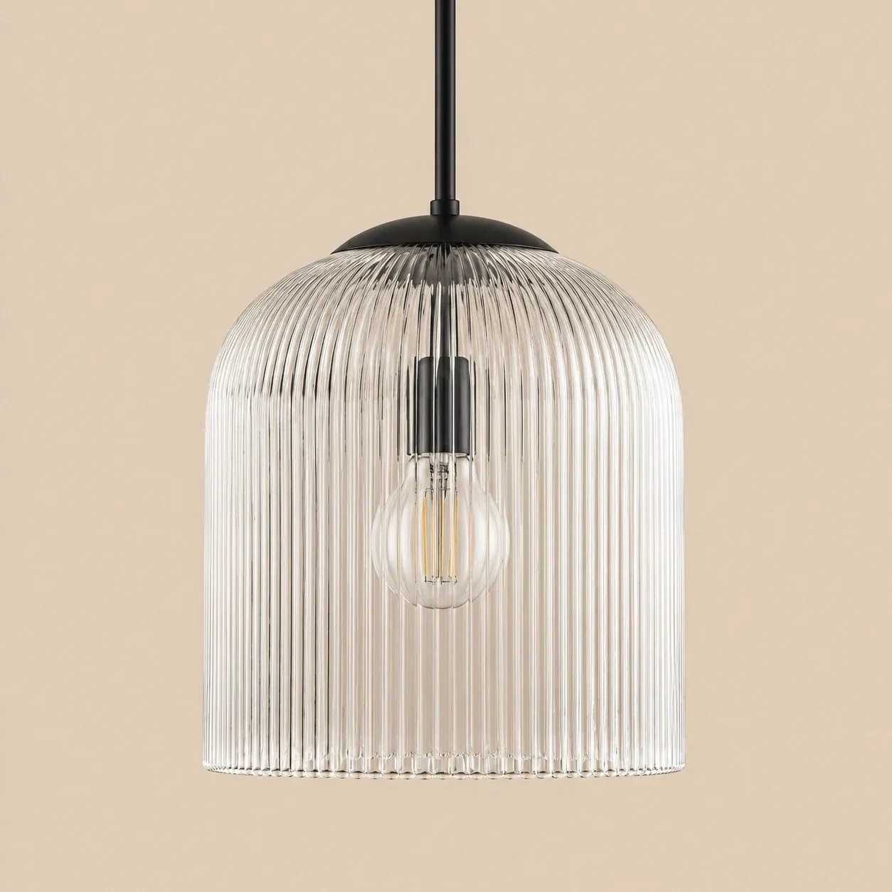 Large ribbed glass bell pendant in Black