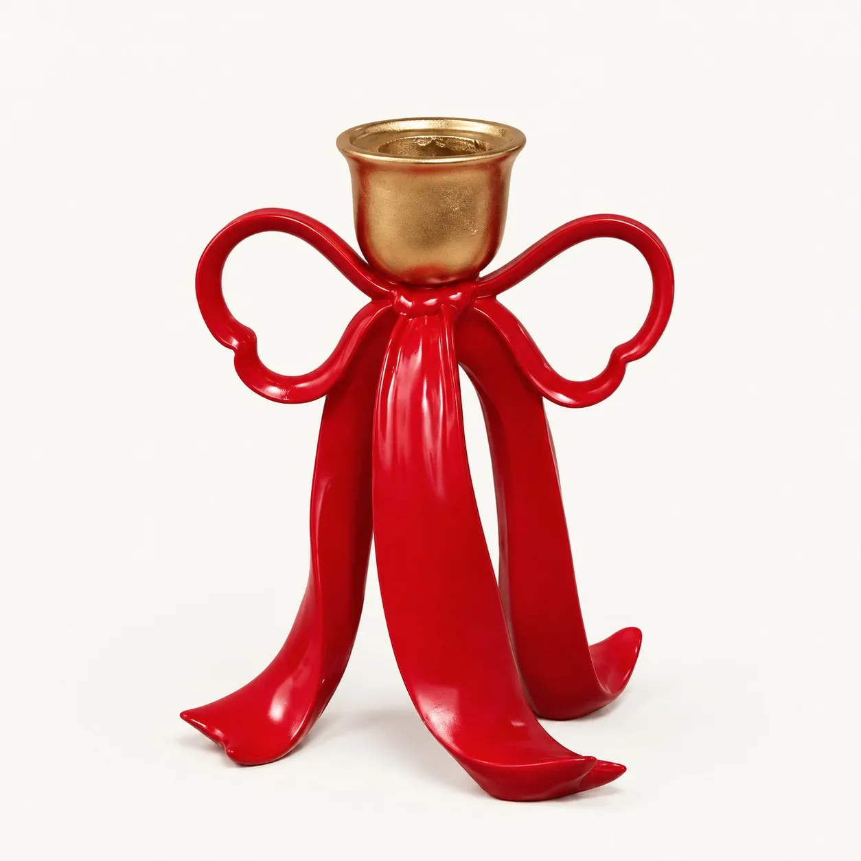 Ribbon bow candle holder with a white electronic candle