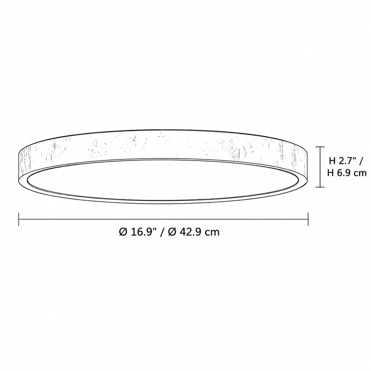 Dimension drawing, 16.9 inch diameter and 2.7 inch height