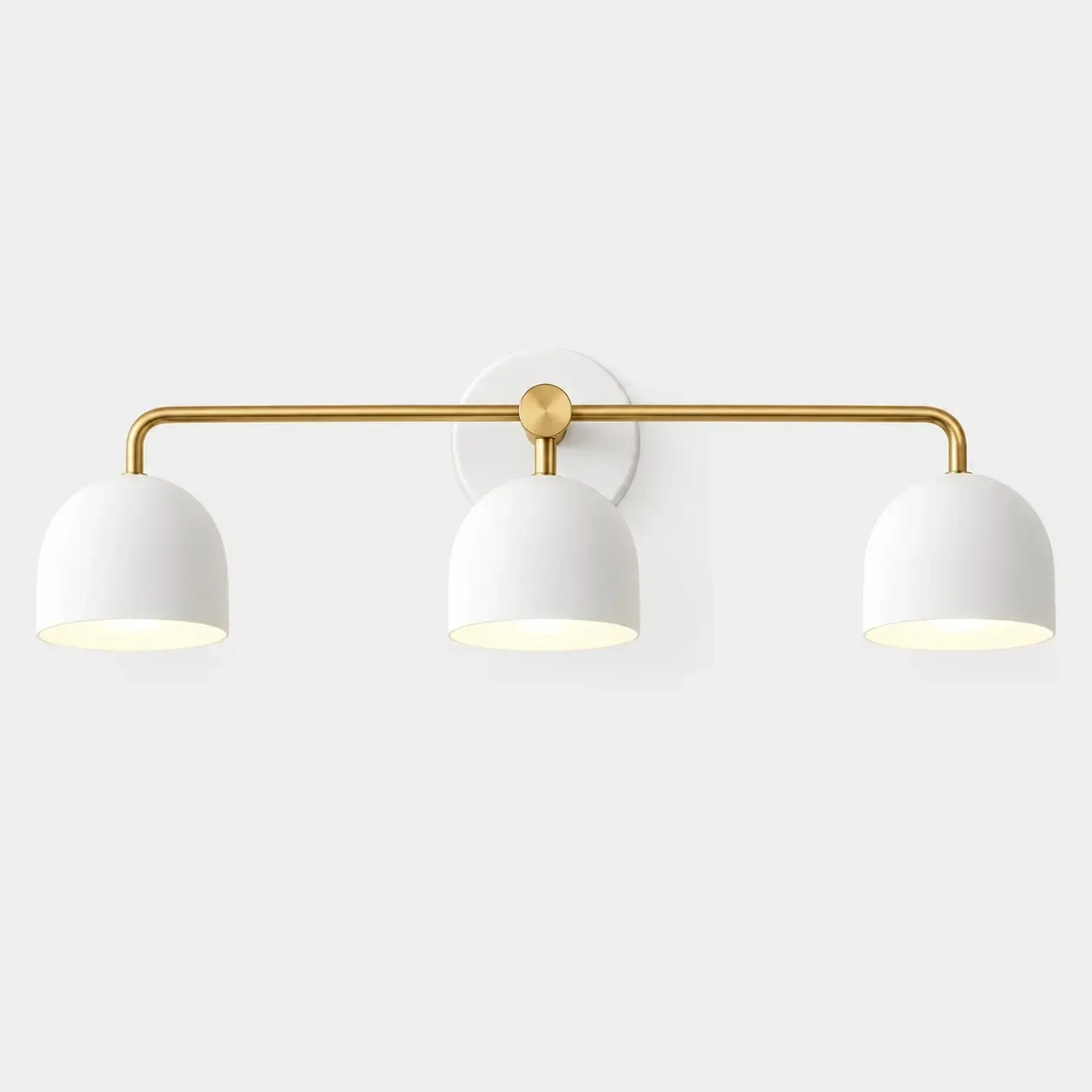 White three-dome brass vanity sconce