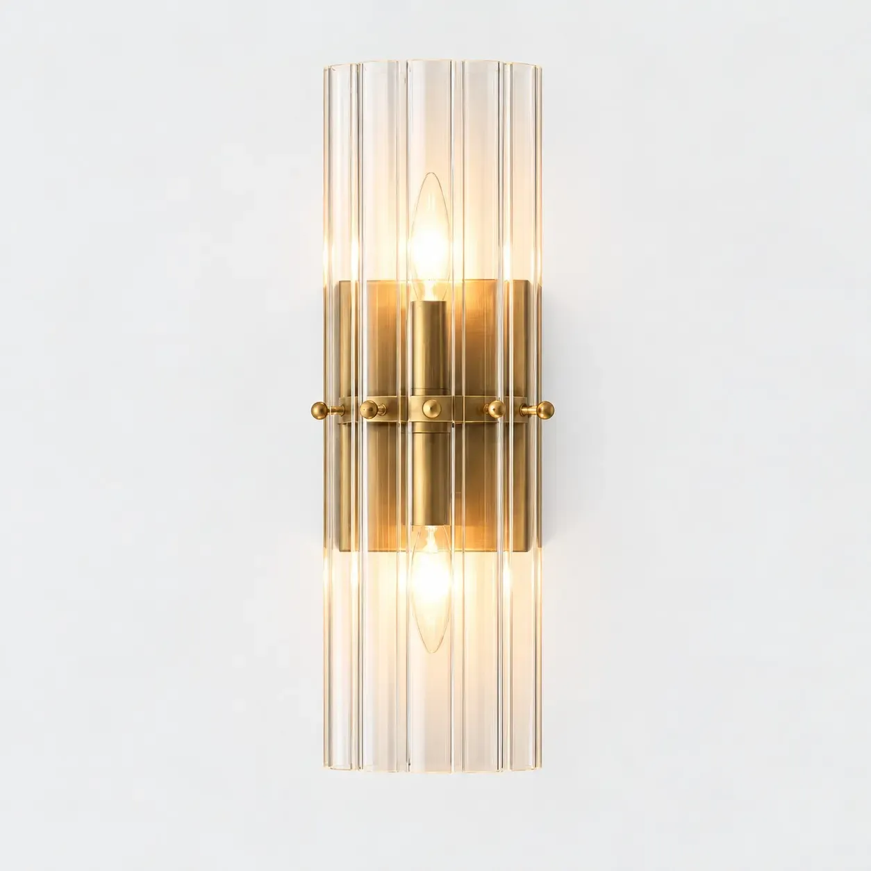 Tumbled brass 2-light ribbed crystal wall sconce